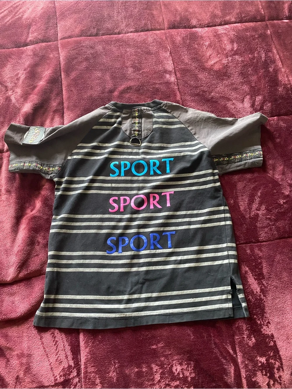 Youth Vintage Solbiato Sport Striped Raglan Tee Colorful Logo Y2K Kids Streetwea